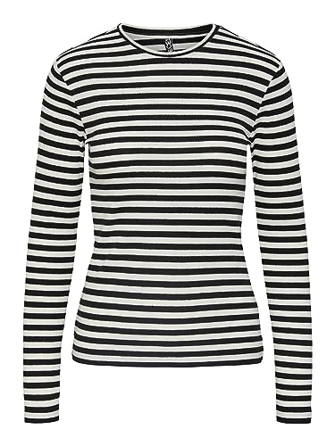 PIECES Damen T-Shirt,Cloud Dancer/Stripes:Black,L von PIECES