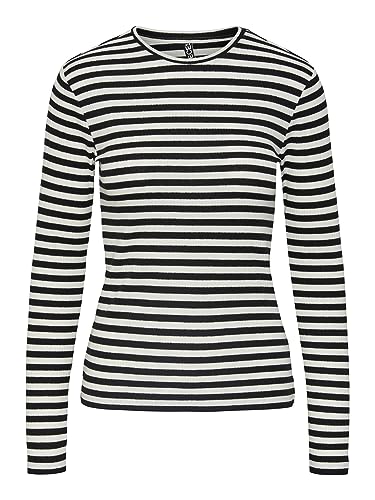 PIECES Damen T-Shirt,Cloud Dancer/Stripes:Black,M von PIECES