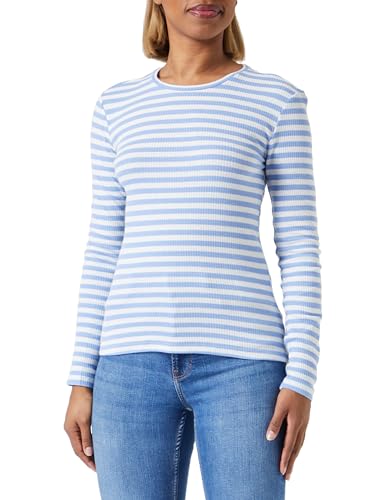 PIECES Damen Langarmshirt,Hydrangea/Stripes:Cloud Dancer,L von PIECES