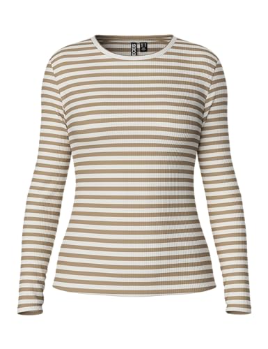 PIECES Damen T-Shirt,Silver Mink/Stripes:Cloud Dancer,M von PIECES