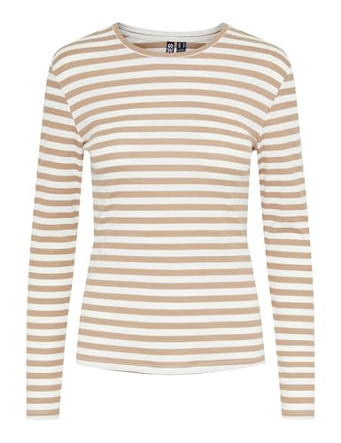 PIECES Damen T-Shirt,Silver Mink/Stripes:Cloud Dancer,S von PIECES