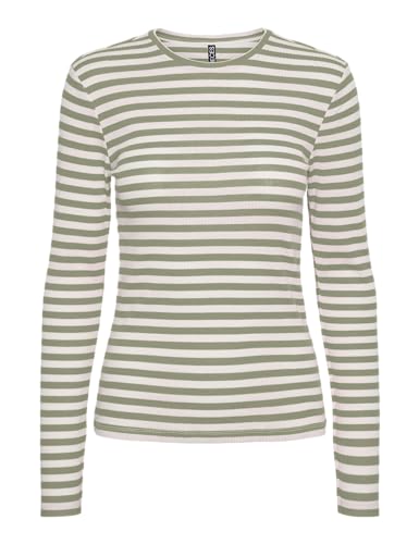 PIECES Damen Langarmshirt,Tea/Stripes:Cloud Dancer,L von PIECES