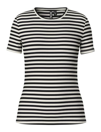 PIECES Damen Pcruka Ss Top Noos Bc, Cloud Dancer/Stripes:blackM PIECES Damen Pcruka Ss Top Noos Bc, Cloud Dancer/Stripes:blackM von PIECES
