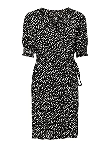 PIECES Damen Pctala 2/4 Wrap Dress Noos Bc, Black/AOP:dot, M von PIECES