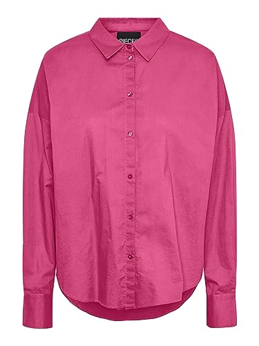 Pieces Damen Pctanne Ls Loose Shirt Noos Bc, Shocking Pink, L von PIECES