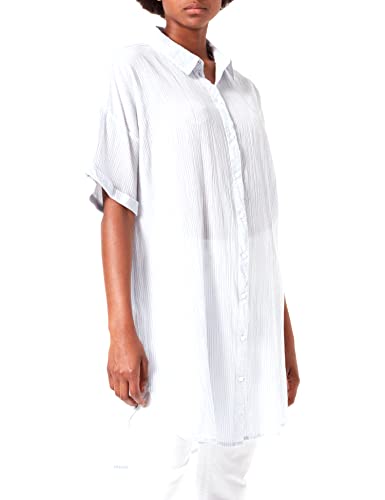 PIECES Damen Pcterra Ss Long Shirt Noos Bc, Kentucky Blue/Stripes:Cloud Dancer, L von PIECES