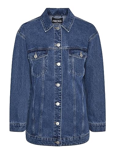 PIECES Damen Pctika Ls Oversize DNM Jacket Noos Bc, Medium Blue Denim, L von PIECES