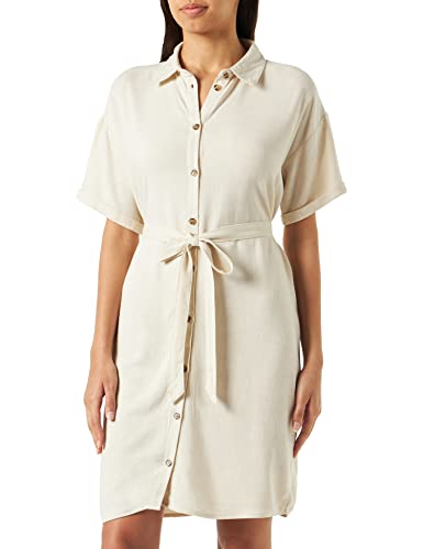 PIECES Damen Pcvinsty Ss Linen Shirt Dress Noos, Birch, XS von PIECES