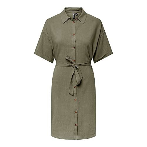 PIECES Damen Pcvinsty Ss Linen Shirt Dress Noos, Deep Lichen Green, XL von PIECES