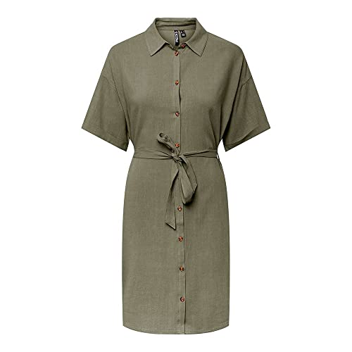 PIECES Damen Pcvinsty Ss Linen Shirt Dress Noos, Deep Lichen Green, XL PIECES Damen Pcvinsty Ss Linen Shirt Dress Noos, Deep Lichen Green, XL von PIECES