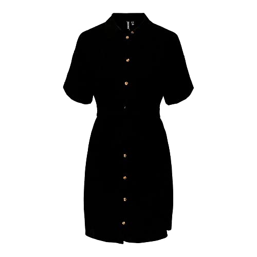 PIECES Damen Pcvinsty Ss Linen Shirt Dress Noos, Schwarz, S von PIECES