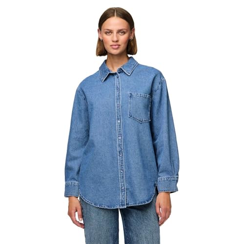 PIECES Damen Jeanshemd PCMAISIE 17150991,Medium Blue Denim,XL von PIECES