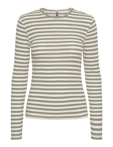 PIECES Damen Langarmshirt,Tea/Stripes:Cloud Dancer,XL von PIECES
