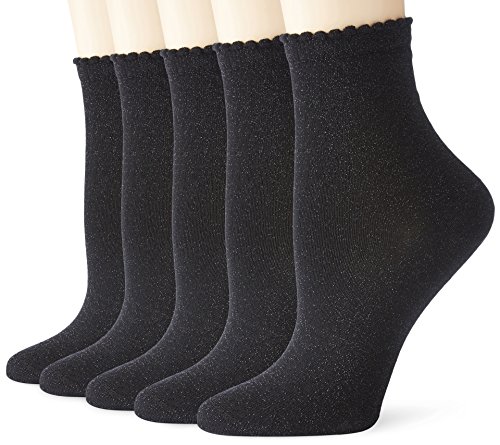 PIECES Damen Matt Fein Socken PCSEBBY GLITTER LONG SOCKS, 5er Pack, Gr. 39/40 (Herstellergröße: 39-41), Schwarz von PIECES