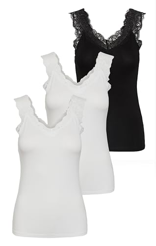 PIECES Damen PCBARBERA LACE TOP Spitzentop,3-Pack, Bright White/3-PACK White-Whit, L von PIECES