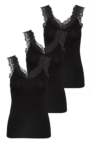 PIECES Damen PCBARBERA LACE TOP Spitzentop,3-Pack, Black/3-PACK Black-Black-Black, XS von PIECES