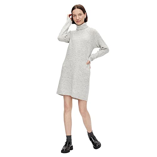 PIECES Damen Pcellen Ls High Neck Knit Dress Noos Bc, Light Grey Melange,S von PIECES