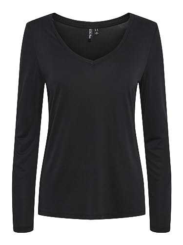 PIECES Damen Pckamala New Top Noos Bc Langarmshirt, Schwarz, L EU von PIECES