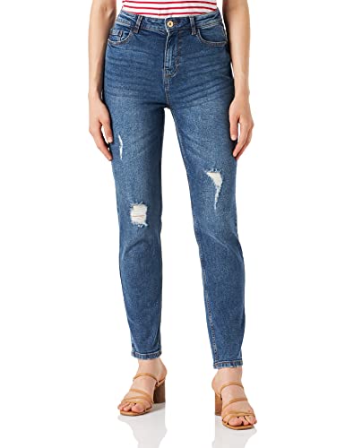 PIECES Damen Pckesia Mom Hw ANK Dest Mb235 Noos Bc Freizeithose, Medium Blue Denim, L EU von PIECES