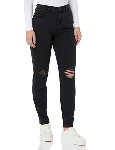 PIECES Damen Pckesia Mom Hw ANK JNS Destr Bl585 Noos, Black Denim, S von PIECES