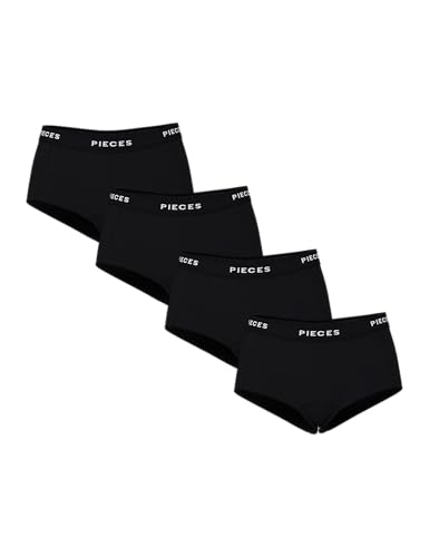 PIECES Damen Pclogo Lady 4 Pack Solid Noos, Schwarz, M von PIECES