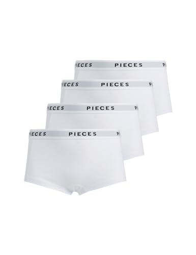 PIECES Damen Pclogo Lady 4 Pack Solid Noos Bc Boxershorts, Bright White, S EU von PIECES