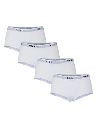 PIECES Damen Pclogo Lady 4 Pack Solid Noos Bc Boxershorts, Bright White, S EU von PIECES