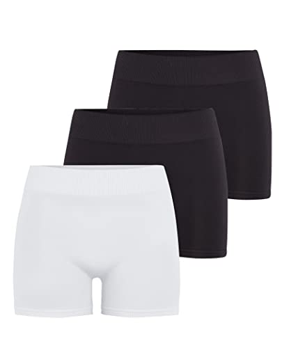 PIECES Damen PCLONDON Mini Shorts 3 Pack, Black/3 Pack with Bright White, L/XL von PIECES