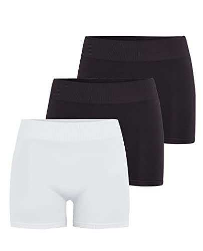 PIECES Damen PCLONDON Mini Shorts 3 Pack, Black/3 Pack with Bright White, M/L von PIECES