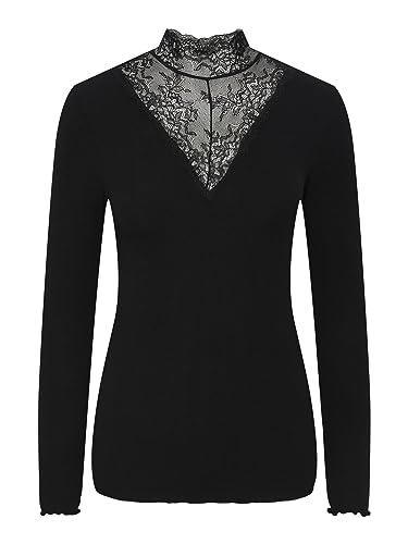 PIECES Damen Pcsiri Ls T-Neck Noos Top, Schwarz, S EU von PIECES