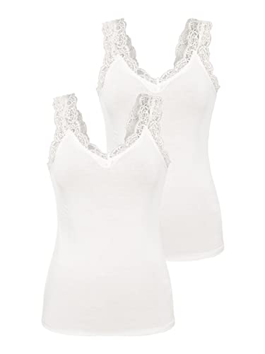 PIECES Damen Pcbarbera Lace Top 2 Pack Noos Trägershirt Cami Shirt, Bright White, XL EU von PIECES