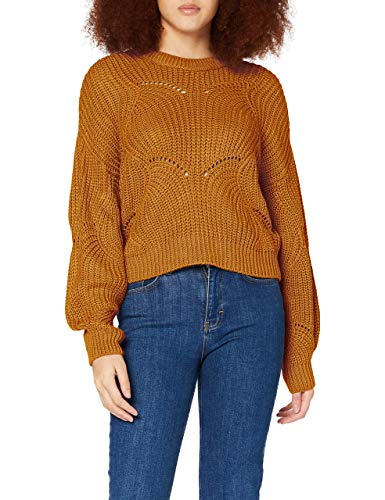 PIECES Damen Pcbenita Ls O-neck Knit, Nugget Gold, M von PIECES