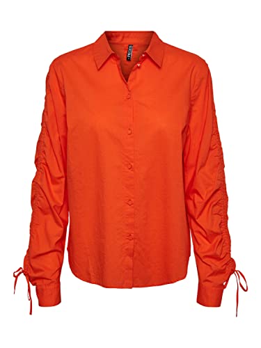 PIECES Damen Pcbrenna Ls Detail Shirt Bc, Red Orange, XS von PIECES