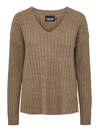 PIECES Damen Pccava Rib Ls Reversible Knit Noos Bc, Fossil, S von PIECES