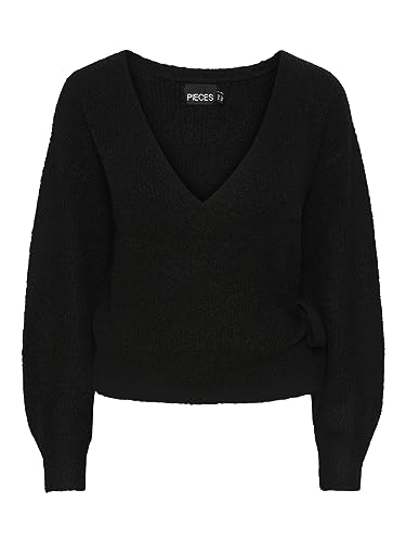 PIECES Damen Pcellen Ls Wrap Knit Cardigan Noos Bc, Schwarz, L von PIECES