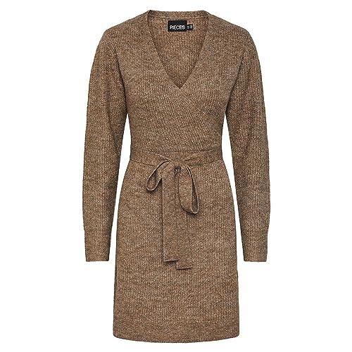 PIECES Damen Pcellen Ls Wrap Knit Dress Noos Bc, Fossil, L von PIECES