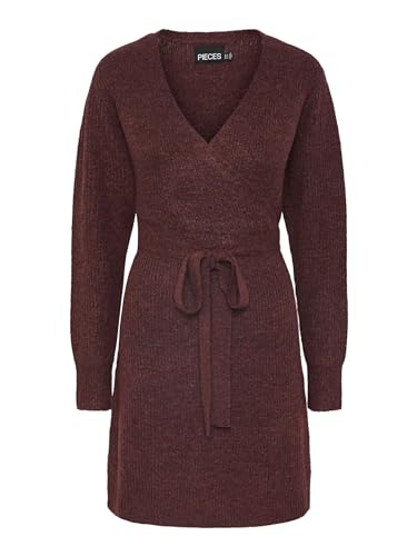 PIECES Damen Pcellen Ls Wrap Knit Dress Noos Bc, Tawny Port, L von PIECES