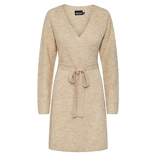 PIECES Damen Pcellen Ls Wrap Knit Dress Noos Bc, White Pepper, M von PIECES