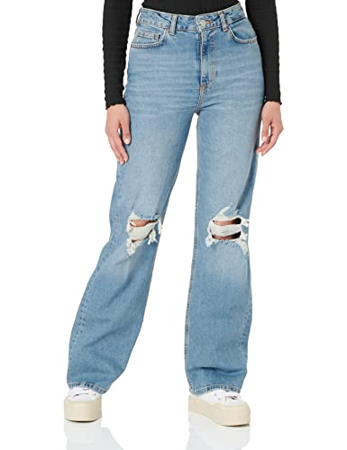 PIECES Damen Pcholly Hw Wide JNS Mb Destroy Noos Bc Jeanshose, Medium Blue Denim, 27 EU von PIECES