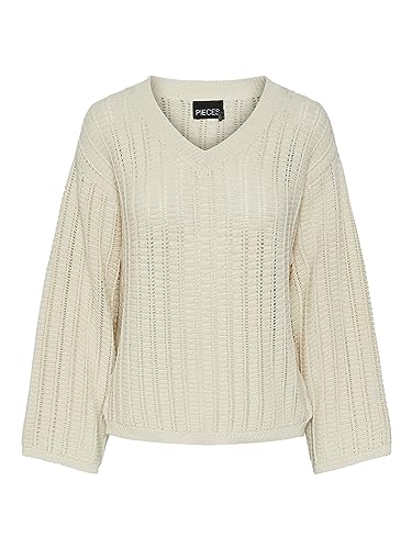 PIECES Damen Pcjesca Ls V-neck Knit Bc, Birch, XS von PIECES