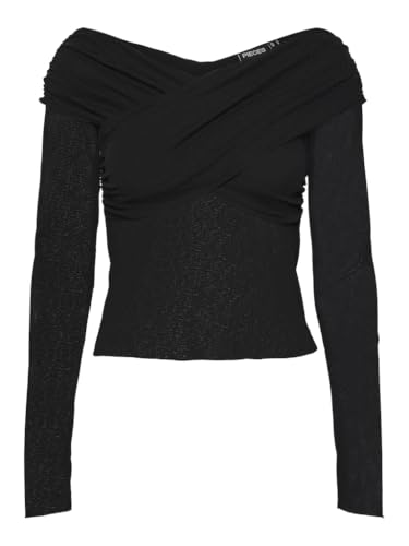 PIECES Damen Pckali Ls Mesh Top Langarmshirt, Schwarz ,XL von PIECES
