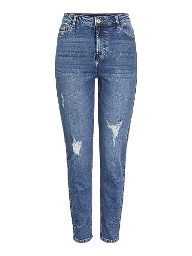 PIECES Damen Pckesia Mom Hw ANK Dest Mb235 Noos Bc Freizeithose, Medium Blue Denim, M EU von PIECES