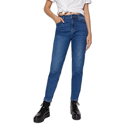 PIECES Damen Pckesia Mom Hw ANK JNS Db327-vi Noos Bc Jeans, Dark Blue Denim, L EU von PIECES