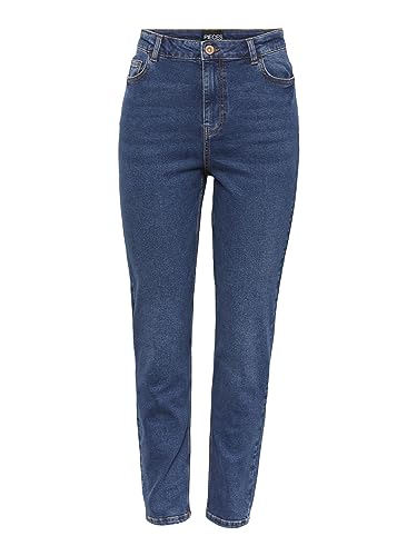 PIECES Damen Pckesia Mom Hw ANK JNS Db327-vi Noos Bc Jeans, Dark Blue Denim, M EU von PIECES