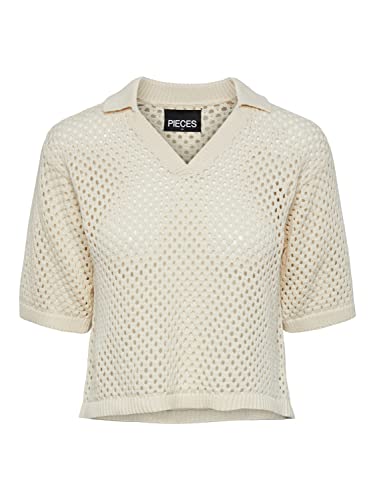 PIECES Damen Pclaya 2/4 Knit Poloshirt, White Smoke, L EU von PIECES