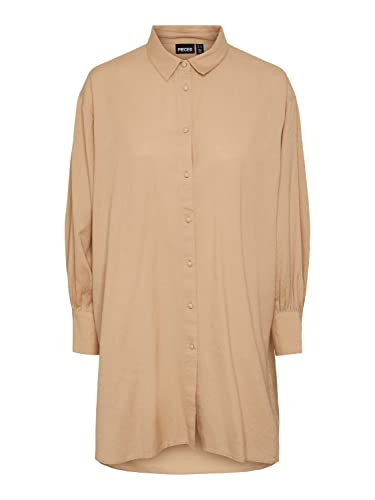 PIECES Damen Pcleena Ls Oversize Shirt, Nomad, L von PIECES