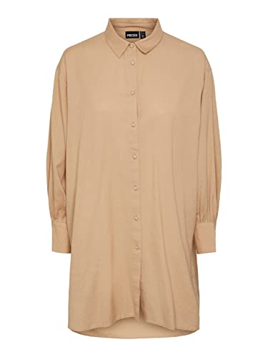 PIECES Damen Pcleena Ls Oversize Shirt, Nomad, S von PIECES