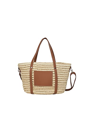 PIECES Damen Pclexi Straw Daily Bag Tasche, Nature/Detail:cognac, Einheitsgröße EU von PIECES