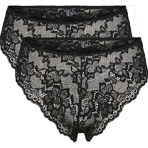 PIECES Damen Pclina Lace Wide Brief 2-Pack Noos, Black/Pack:2-Pack, S von PIECES