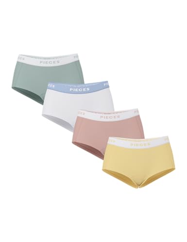 PIECES Damen Pclogo Lady 4 Pack Solid Noos Bc Boxershorts, Jadeite/Detail:4 Pack W Jade Ghaz Misr Bwhi, XL EU von PIECES